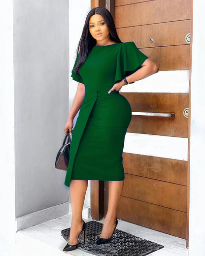 African Bodycon Midi Dress - Short Sleeve Traditional Dress - Shello's Creative Boutique