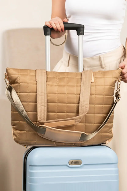Camel Quilted Patchwork Large Tote Bag and Clutch 2pcs Set - Shello's Creative Boutique