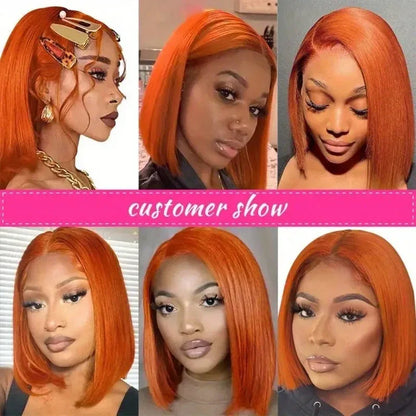 Ginger Orange Bob Wig Human Hair 13x4 Lace Front - Straight - Shello's Creative Boutique