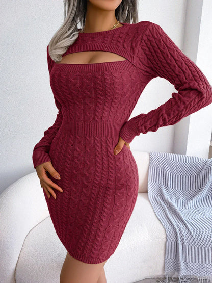 Elegant Keyhole Winter Bodycon - Long Sleeve, High Stretch, Ribbed Knit Women's Pencil Dress - Shello's Creative Boutique