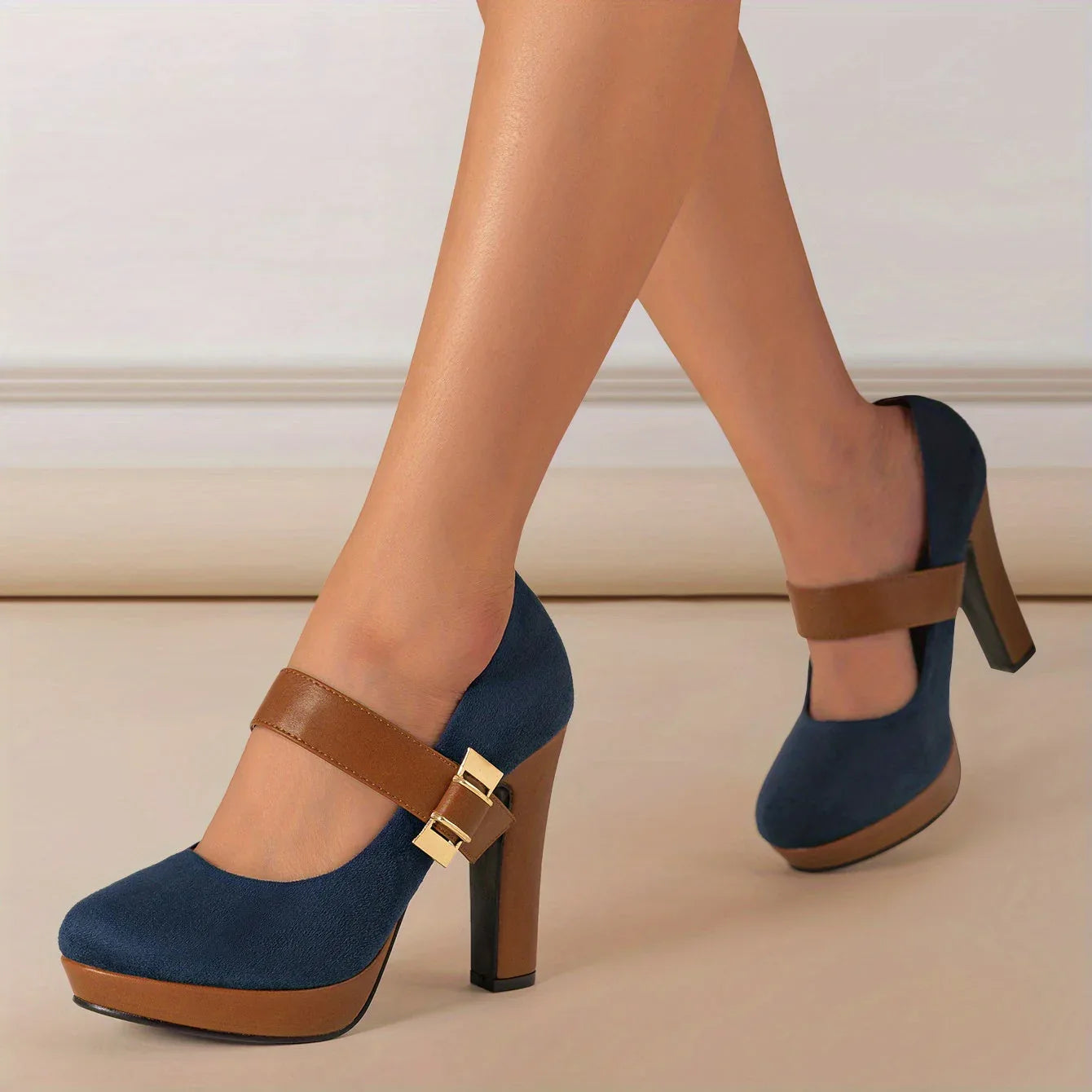 Women’s Retro Mary Jane Platform Pumps – Block Heel, Round Toe Elegance for Spring - Shello's Creative Boutique