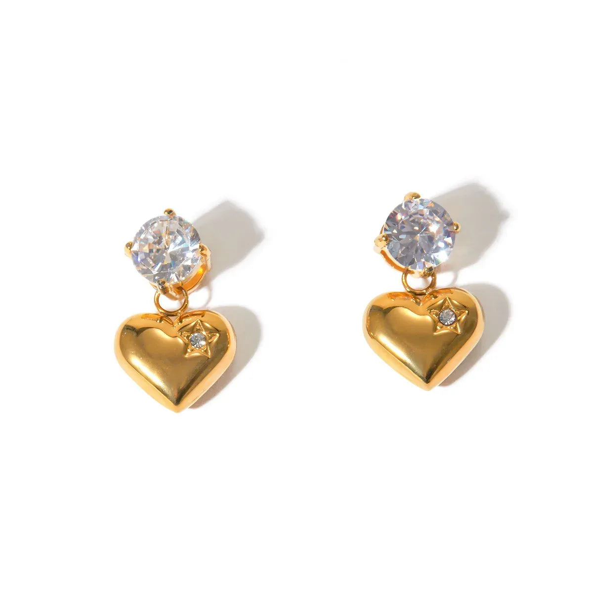 18k gold noble and elegant heart inlaid zircon design earrings - Shello's Creative Boutique