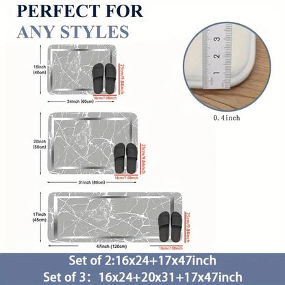 2/3 Piece Marble Design Kitchen Mat Set - Non-Slip Machine Washable Flannel Rugs with Rubber Backing - Shello's Creative Boutique