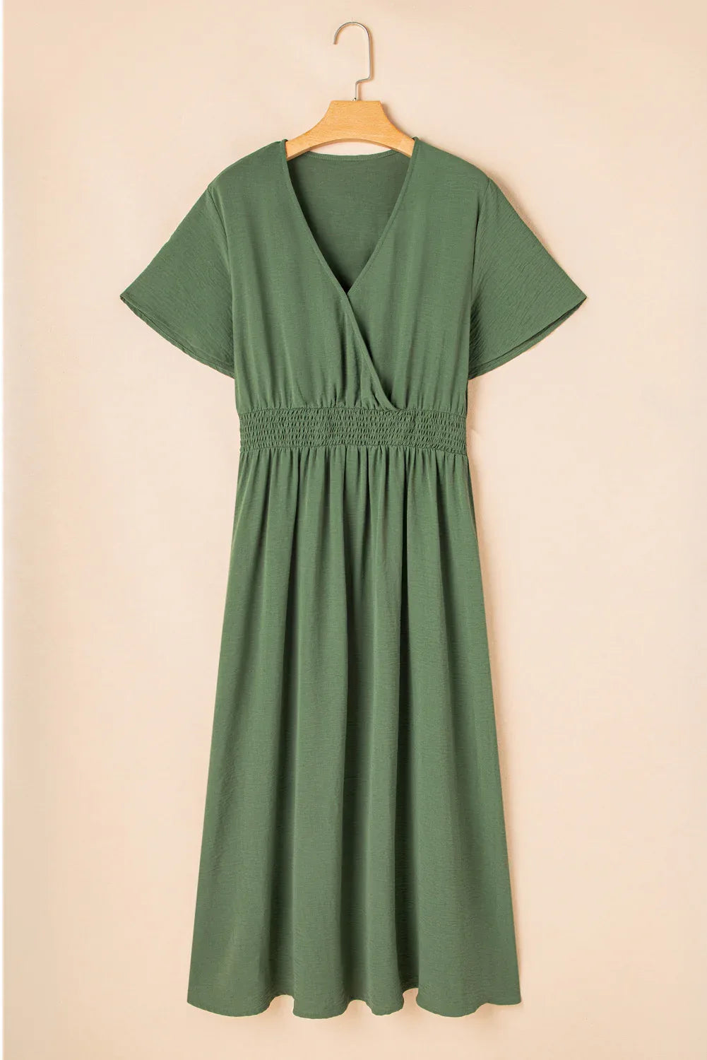 Green Surplice Neckline Smocked High Waist Plus Size Maxi Dress - Shello's Creative Boutique