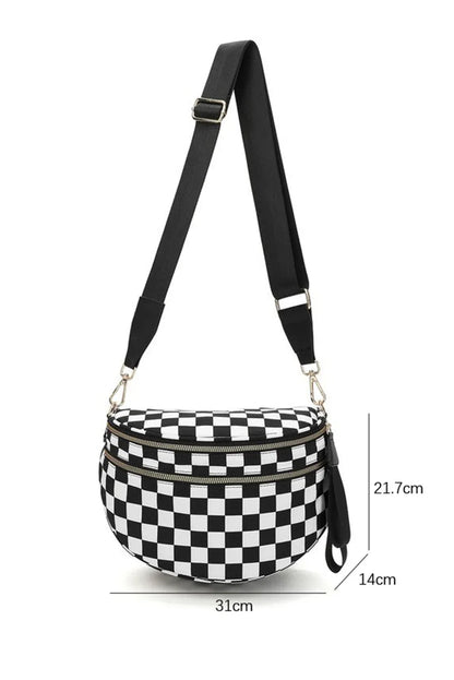 Chestnut Checkered Print Wide Strap Large Crossbody Bag - Shello's Creative Boutique