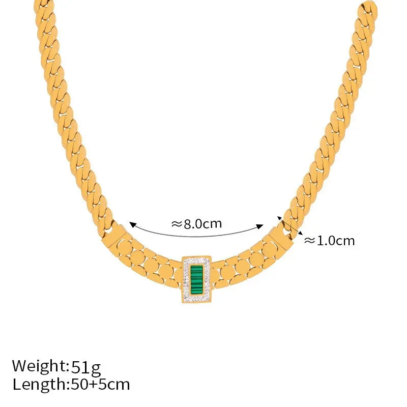 18K gold exquisite light luxury geometric inlaid zircon and gemstone design versatile bracelet necklace set - Shello's Creative Boutique