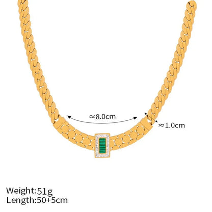 18K gold exquisite light luxury geometric inlaid zircon and gemstone design versatile bracelet necklace set - Shello's Creative Boutique
