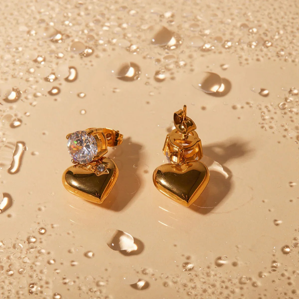 18k gold noble and elegant heart inlaid zircon design earrings - Shello's Creative Boutique