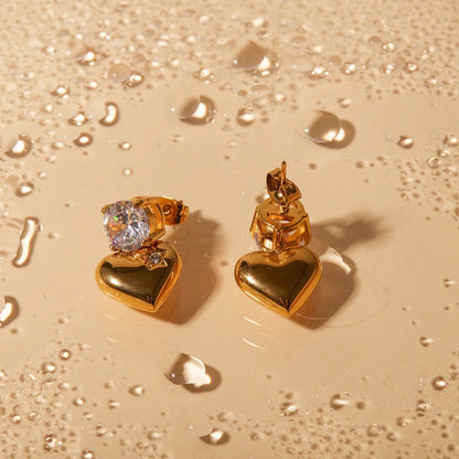 18k gold noble and elegant heart inlaid zircon design earrings - Shello's Creative Boutique