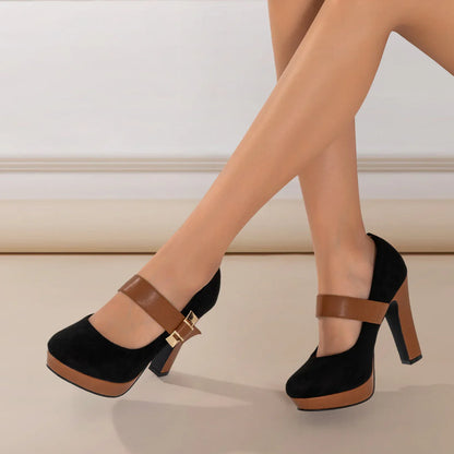 Women’s Retro Mary Jane Platform Pumps – Block Heel, Round Toe Elegance for Spring - Shello's Creative Boutique
