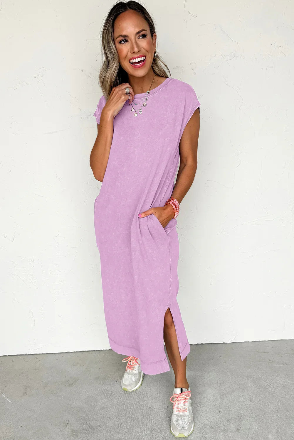 Clearly Aqua Mineral Wash Pocketed T-shirt Dress - Shello's Creative Boutique