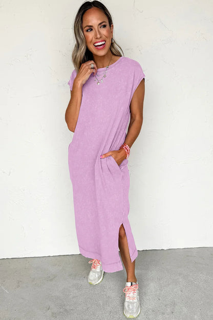 Clearly Aqua Mineral Wash Pocketed T-shirt Dress - Shello's Creative Boutique