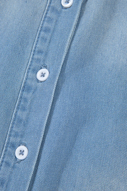 Beau Blue Denim Shirt Dress - Washed Raw Hem Casual Dress - Shello's Creative Boutique