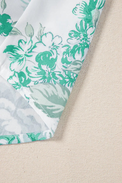 Green Floral Print Ruffle Sleeve Frill Shirt - Shello's Creative Boutique
