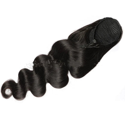 Natural Black Drawstring Ponytail Wig (100% Human Hair) - Shello's Creative Boutique