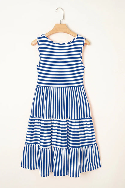 Rose Stripe U Neck Sleeveless Loose Fit Mini Dress - Shello's Creative Boutique