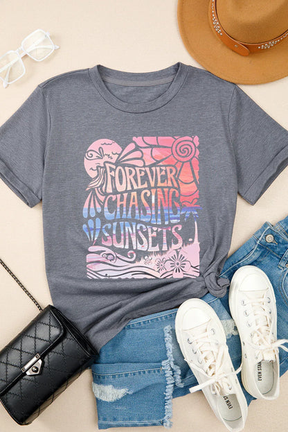 Gray FOREVER CHASING SUNSETS Graphic Summer T Shirt - Shello's Creative Boutique