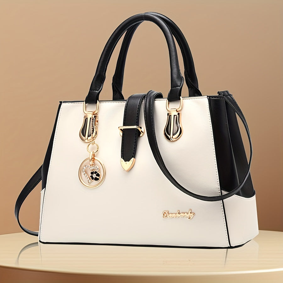 Women's Letter Detail Shoulder Bag, Elegant Double Handle Purse, Simple Large Handbag For Work Shello's Creative Boutique
