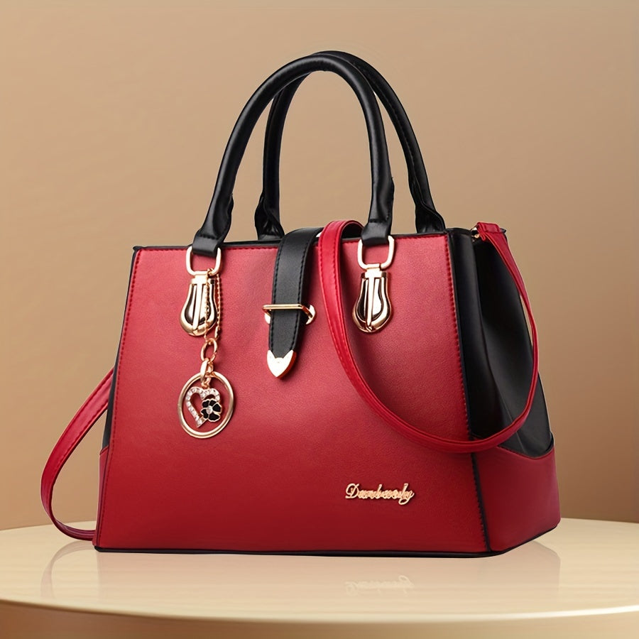 Women's Letter Detail Shoulder Bag, Elegant Double Handle Purse, Simple Large Handbag For Work Shello's Creative Boutique