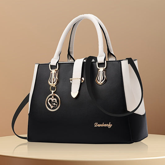 Women's Letter Detail Shoulder Bag, Elegant Double Handle Purse, Simple Large Handbag For Work Shello's Creative Boutique