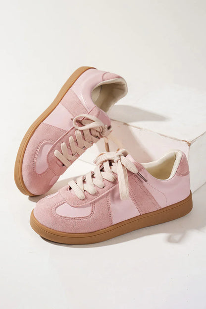Pink Two-Tone Suede Sneakers - Patchwork Lace-Up Trainers - Shello's Creative Boutique