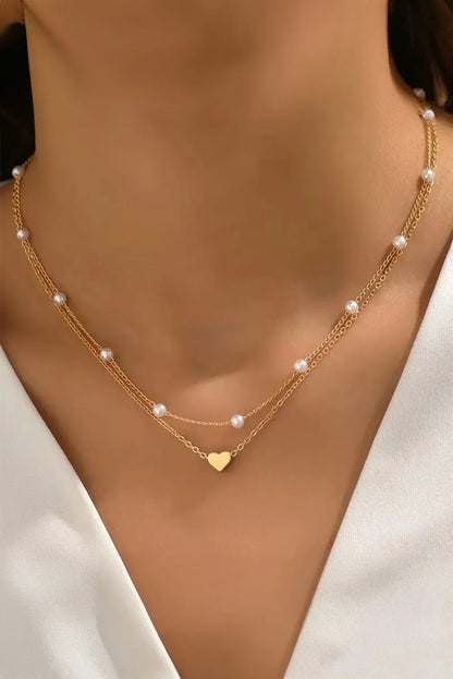 Gold Pearl Heart Chain Necklace – Elegant Pendant Jewelry for Women - Shello's Creative Boutique