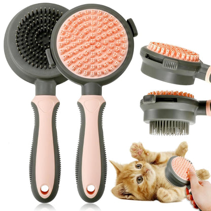 2-in-1 Cat Grooming Brush - Double-Sided Slicker & Flea Comb with Release Button