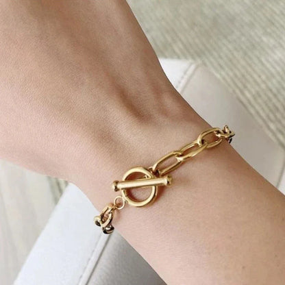 18K gold paper clip chain with OT buckle design classic high-end bracelet - Shello's Creative Boutique
