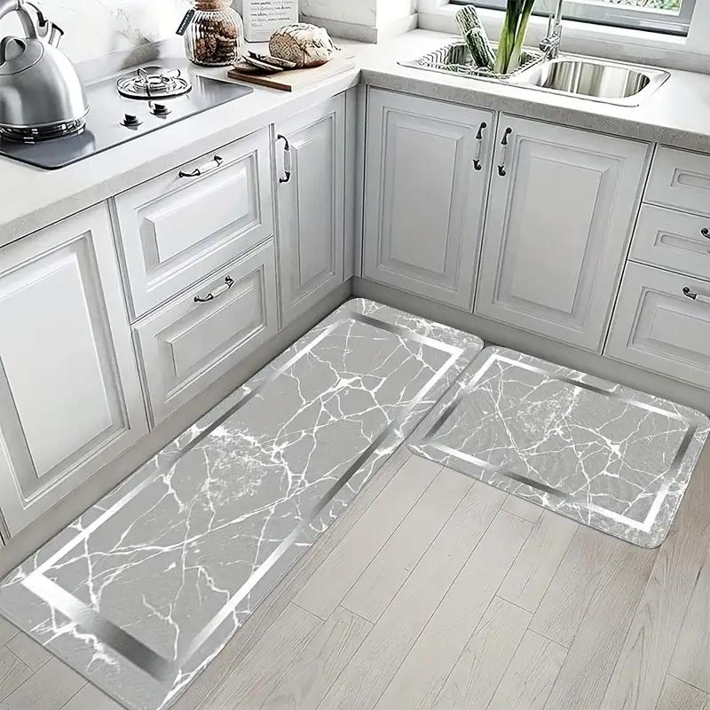 2/3 Piece Marble Design Kitchen Mat Set - Non-Slip Machine Washable Flannel Rugs with Rubber Backing - Shello's Creative Boutique