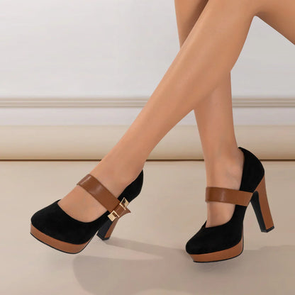 Women’s Retro Mary Jane Platform Pumps – Block Heel, Round Toe Elegance for Spring - Shello's Creative Boutique
