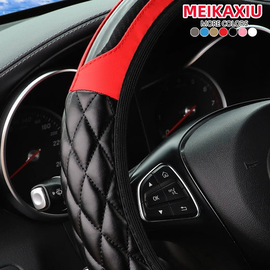 Crystal Carbon Fiber Steering Wheel Cover - Embroidered Leather (14.5 - 15 inch) - Shello's Creative Boutique