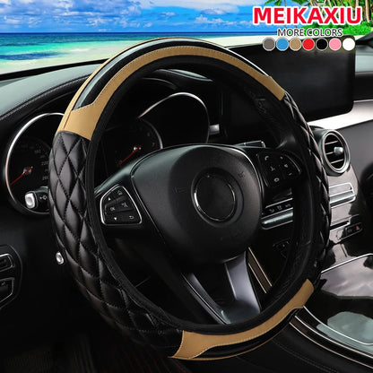 Crystal Carbon Fiber Steering Wheel Cover - Embroidered Leather (14.5 - 15 inch) - Shello's Creative Boutique