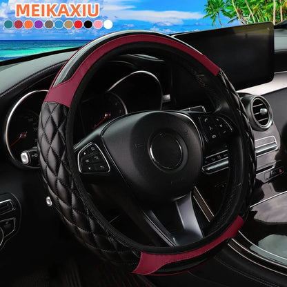 Crystal Carbon Fiber Steering Wheel Cover - Embroidered Leather (14.5 - 15 inch) - Shello's Creative Boutique