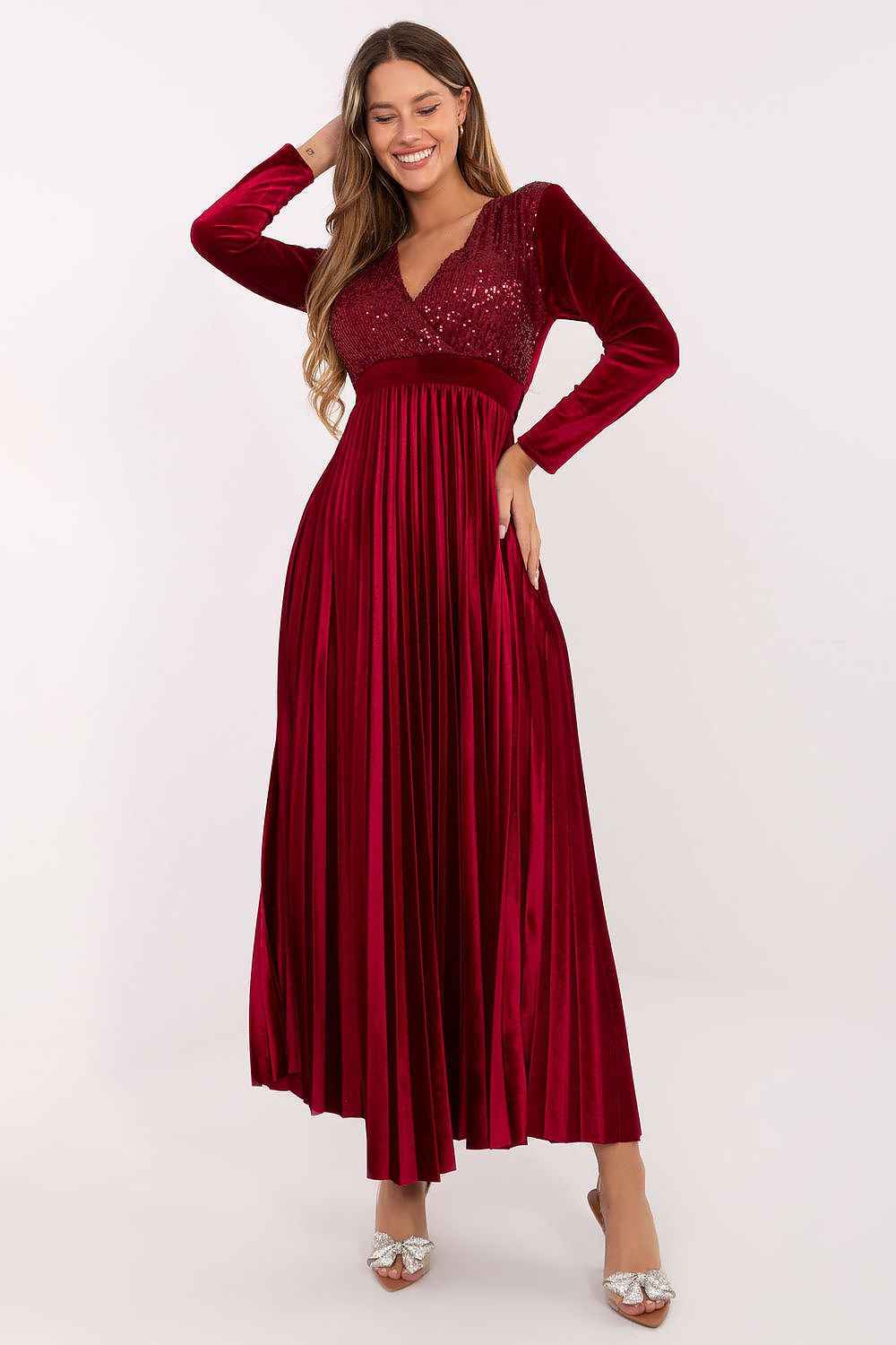 Stunning Red Sequin Maxi Dress - Long Sleeve Evening Gown | Italy Moda