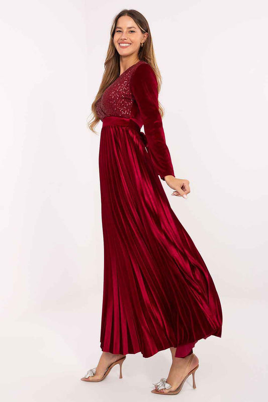 Stunning Red Sequin Maxi Dress - Long Sleeve Evening Gown | Italy Moda