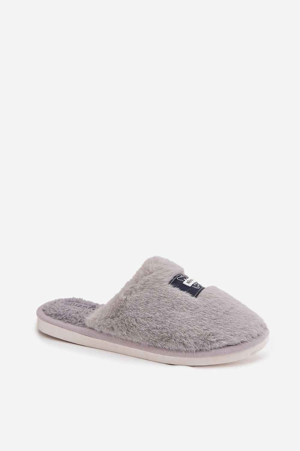 Cozy Grey Fur Slippers with Teddy Bear Motif - Warm Winter House Slippers | Inblu