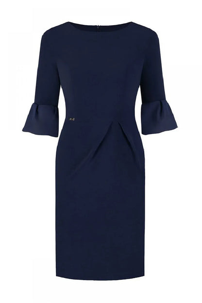 Plus Size Navy Blue Dress with Frill Sleeves - Jersa Elegant Occasion Dress - Shello's Creative Boutique
