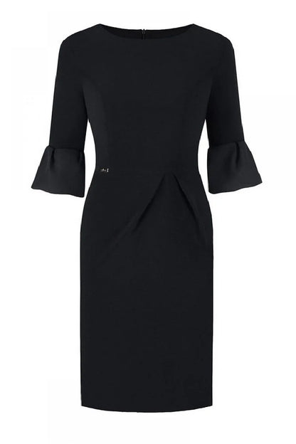 Plus Size Navy Blue Dress with Frill Sleeves - Jersa Elegant Occasion Dress - Shello's Creative Boutique