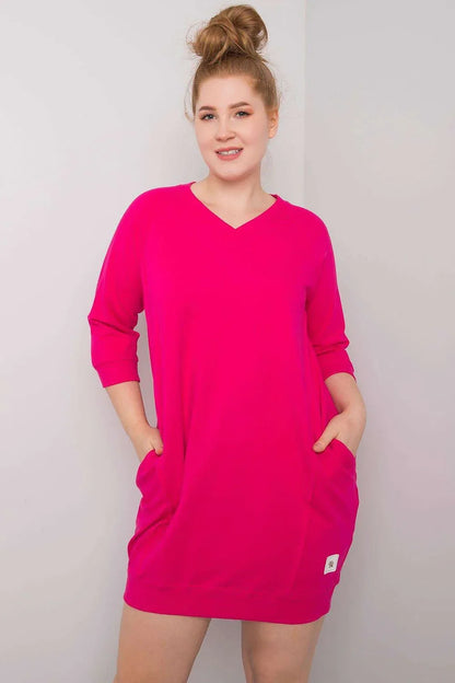 Plus Size Fuchsia Dress with Pockets - 3/4 Sleeve Cotton Dress - Shello's Creative Boutique