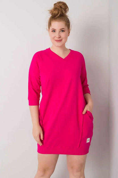 Plus Size Fuchsia Dress with Pockets - 3/4 Sleeve Cotton Dress - Shello's Creative Boutique