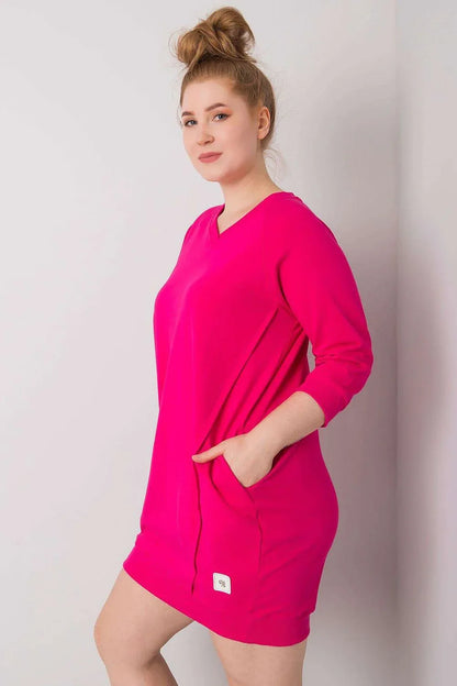 Plus Size Fuchsia Dress with Pockets - 3/4 Sleeve Cotton Dress - Shello's Creative Boutique