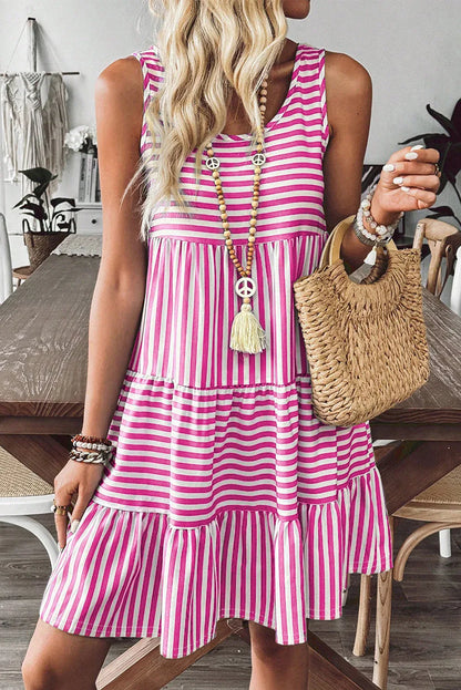 Rose Stripe U Neck Sleeveless Loose Fit Mini Dress - Shello's Creative Boutique