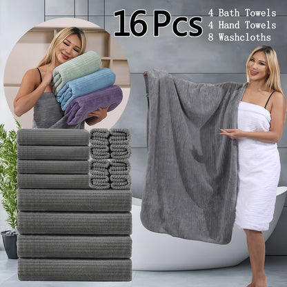 16 Piece Microfiber Bath Towel Set - Quick-Dry & Absorbent