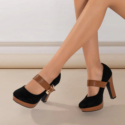 Women’s Retro Mary Jane Platform Pumps – Block Heel, Round Toe Elegance for Spring - Shello's Creative Boutique