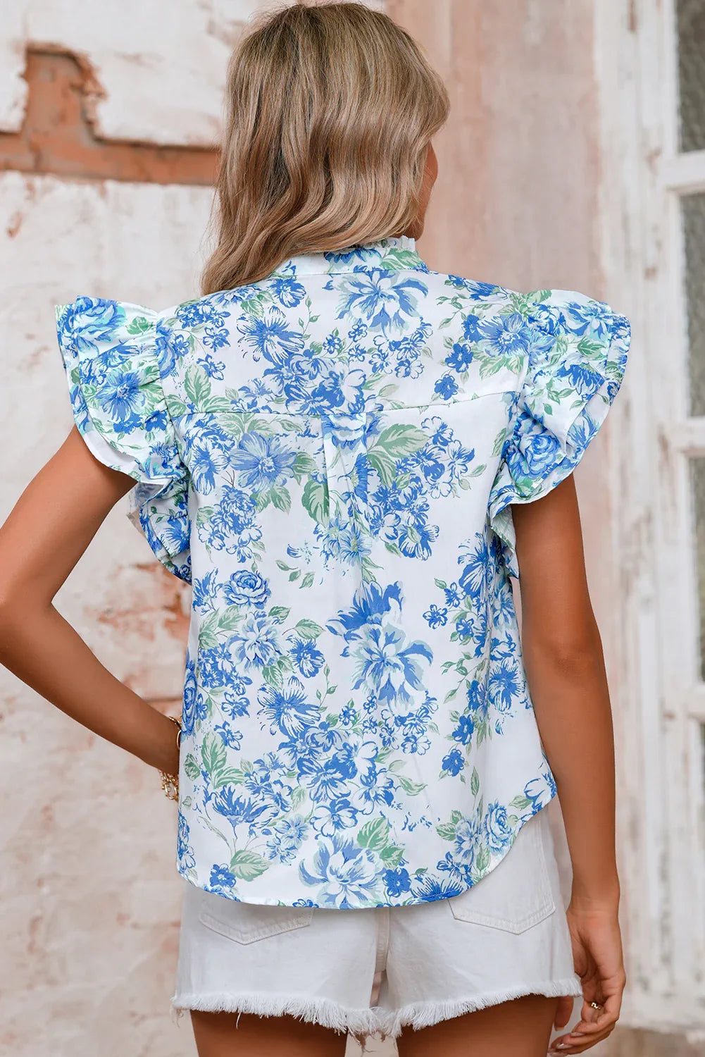 Green Floral Print Ruffle Sleeve Frill Shirt - Shello's Creative Boutique