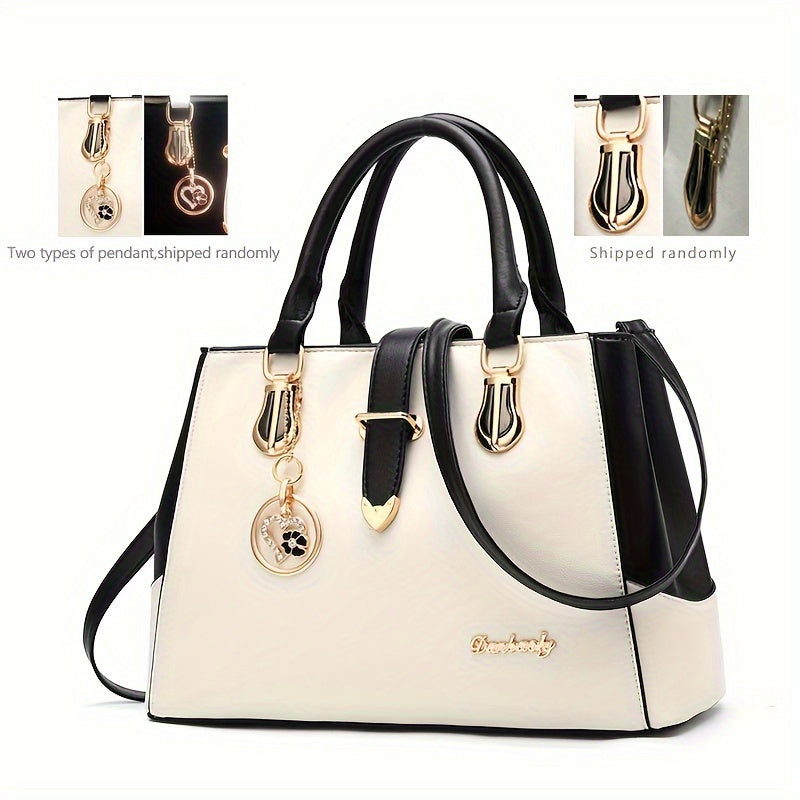Women's Letter Detail Shoulder Bag, Elegant Double Handle Purse, Simple Large Handbag For Work Shello's Creative Boutique