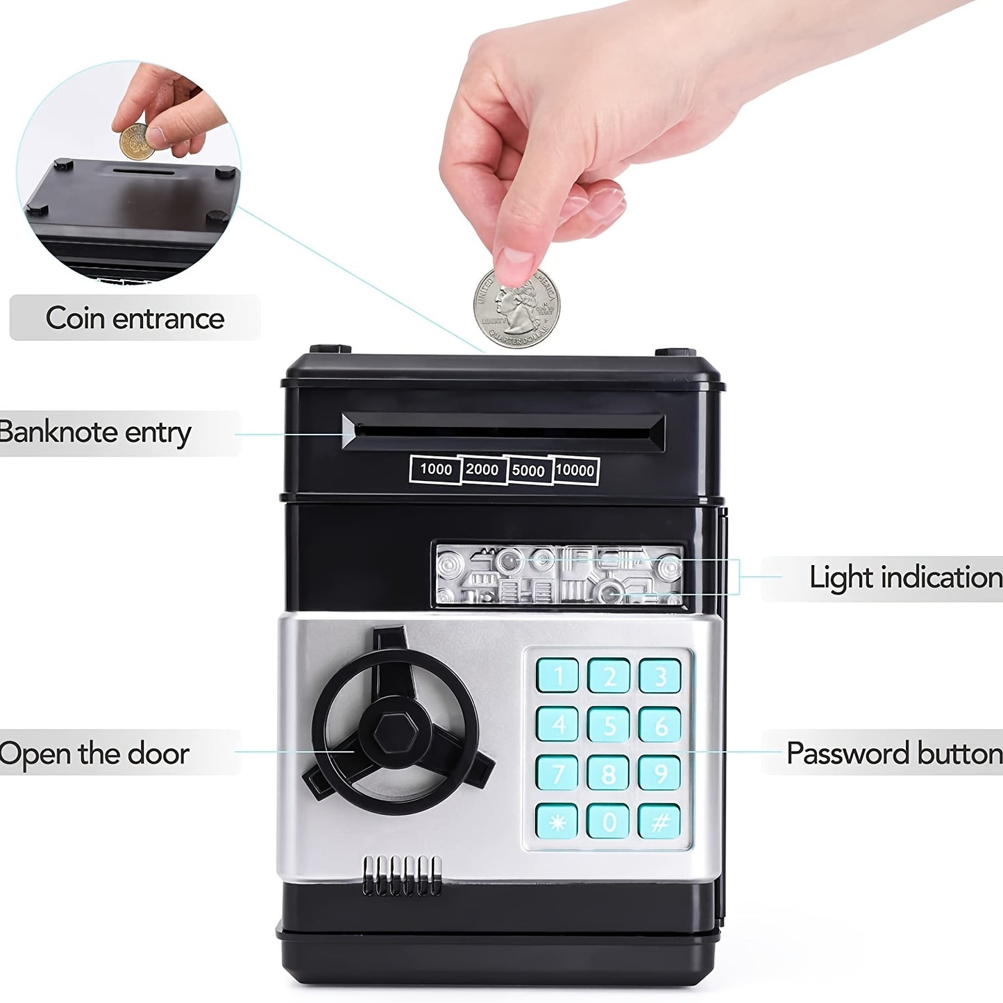 Kids ATM Piggy Bank with Password - Electronic Money Box with Auto Coin Slot