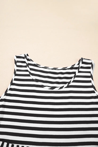 Rose Stripe U Neck Sleeveless Loose Fit Mini Dress - Shello's Creative Boutique