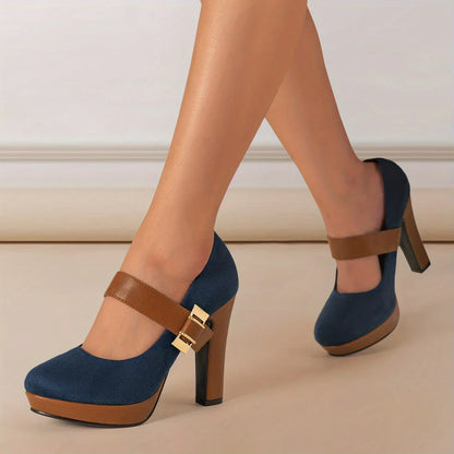 Women’s Retro Mary Jane Platform Pumps – Block Heel, Round Toe Elegance for Spring - Shello's Creative Boutique