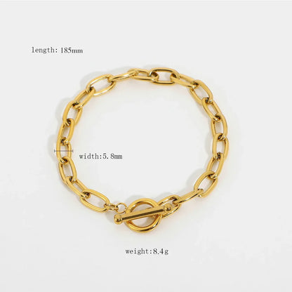 18K gold paper clip chain with OT buckle design classic high-end bracelet - Shello's Creative Boutique
